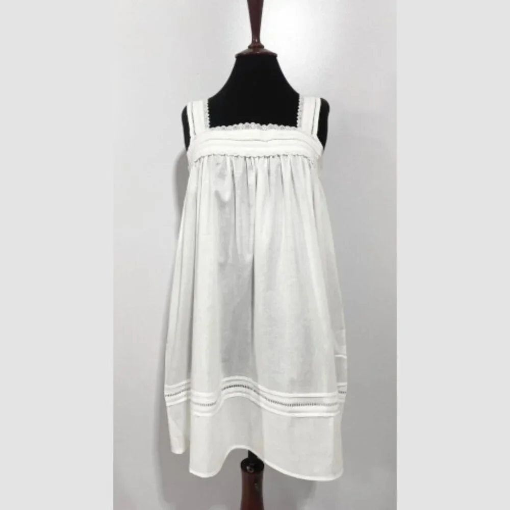 Women's White Cotton Sleeveless Nightgown - Breathable Sleep Dress